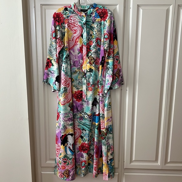 Natori Asian Print Caftan/Robe - Picture 2 of 4